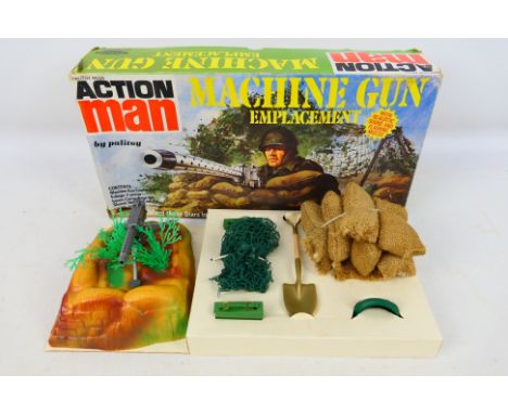 Palitoy - A boxed Action Man Machine Gun Emplacement set #34133. Overall items appears good-very good; some minor damage to t