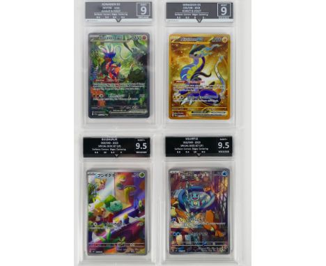 Pokemon - A collection of four Getgraded graded collectible Pokemon cards. Lot consists of Scarlet & Violet (x2) Koraidon EX 