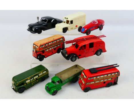 Tri-ang - Minic - Brimtoy - An unboxed group of vintage tinplate and plastic clockwork models. Lot includes Minic #1 Racing C