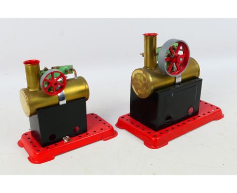 Mamod - A pair of unboxed Mamod stationary steam engines comprising of Mamod Minor 1 and Mamod Minor 2. Both have clean boile