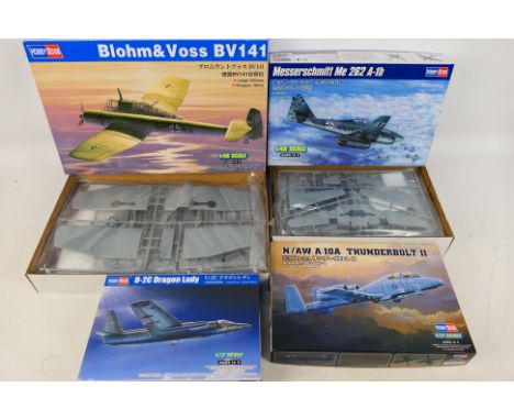 Hobby Boss - Four boxed plastic model military aircraft kits in various scales. Lot consists of #81728 1:48 Blohm & Voss BV14