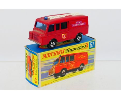 Matchbox - Superfast - A boxed Land Rover Fire Truck #57. This item appears to be in very good-excellent condition. Very good