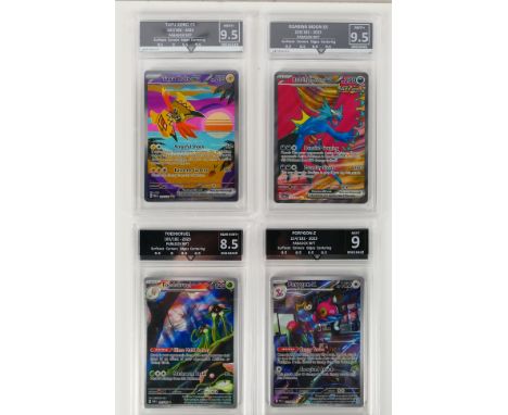 Pokemon - A collection of four Getgraded graded collectible Pokemon Paradox Rift cards. Lot consists of Toedscruel 185/182 gr