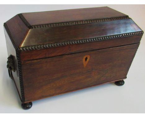 A regency rosewood two section tea caddy with associated mixing bowl. 