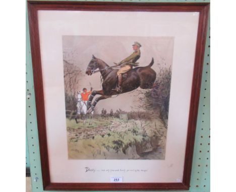 Snaffles, a framed and glazed coloured lithograph titled 'Blighty and only five and twenty percent of the danger'. Signed. 