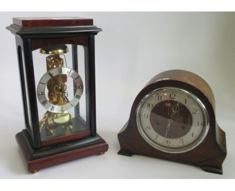Sewills of Liverpool, an eight day skeleton mantle clock, together with a 1940's oak cased mantel clock.