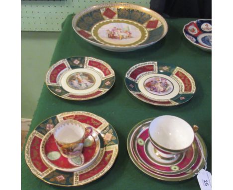 A collection of Royal Vienna-style china, to include: large charger, two side plates, cups, saucers and associated items, eac