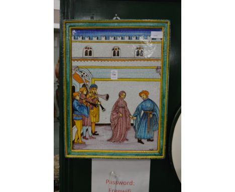 A large painted tile plaque.