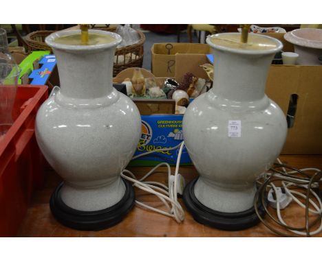 A pair of Chinese style crackle glaze lamp bases.