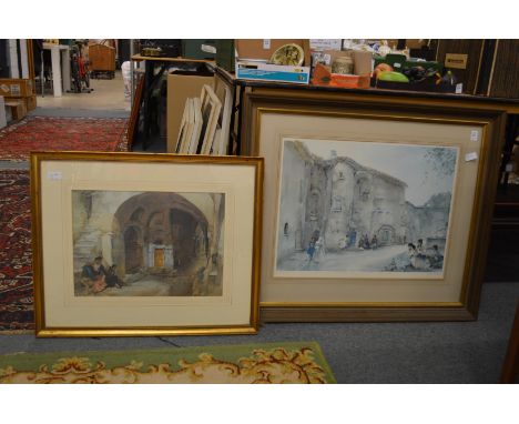 William Russell Flint, colour print pencil signed together with another unsigned picture.