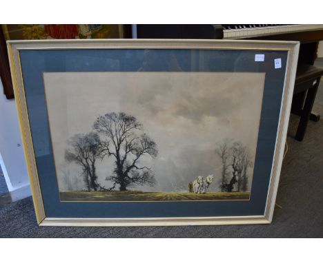 David Shepherd, ploughing the field, colour print.