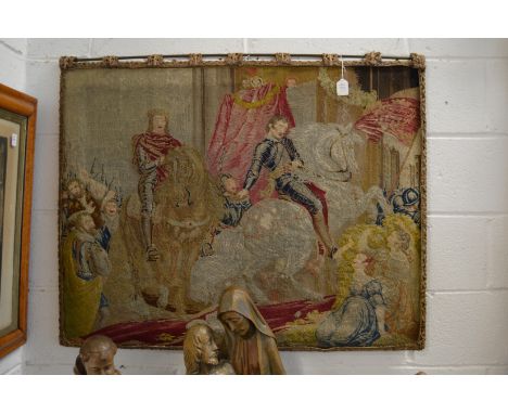 A medieval style tapestry wall hanging.