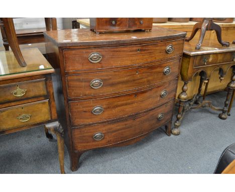 A 19th century mahogany bow front four drawer chest on bracket feet.