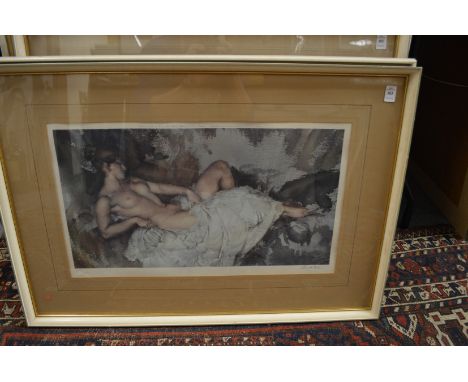 William Russell Flint, reclining female nude, colour print with Frost and Reed stamp, pencil signed.