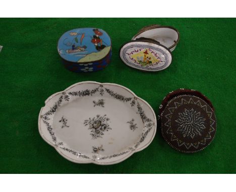 Enamel box and cover and other items.