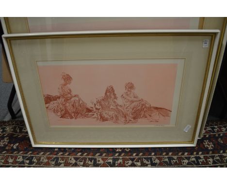 William Russell Flint, three seated female figures, sanguine print, pencil signed and another similar.