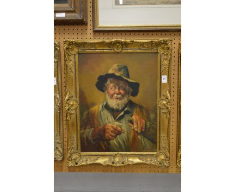 Continental school, a portrait of an elderly man with a white beard pouring himself a drink.
