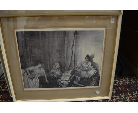 William Russell Flint, three female figures in an interior, colour print with Frost and Reed stamp, pencil signed.