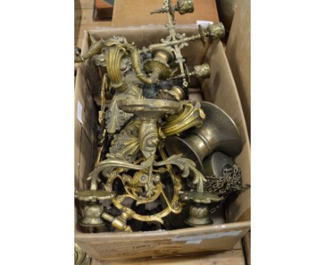 Various brass light fittings etc.