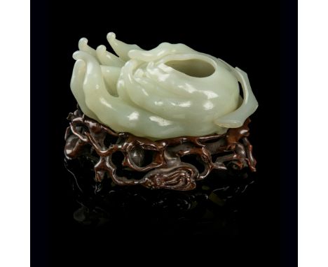 PALE CELADON JADE 'FINGER CITRON' WATER POT QIANLONG PERIOD elegantly rendered as a finger citron, also known as 'Buddha's ha