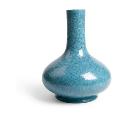 ROBIN'S-EGG-GLAZED VASE POSSIBLY QIANLONG PERIOD of compressed globular form supported on an everted foot, raised to a straig