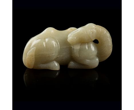 CELADON JADE BRUSH REST OF A CAMEL MING DYNASTY naturalistically carved in recumbent position with legs neatly tucked beneath