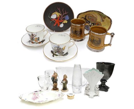 Carlton Ware dish, Scandinavian Glass, etc (two trays) The tall glass vase with clouding, the orrefors oblong vase with a lar