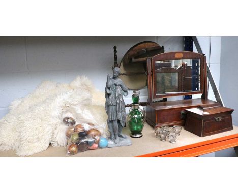A 19th Century Mirror, Caddy of Similar Date, Sheepskin Rugs, Silver Overlay Decanters and Glasses, etc