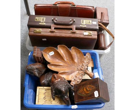 A George III Inlaid Tea Caddy; together with various treen, brief cases and other itemsFalcon brief case is broken, tea caddy