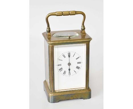 A French Strike and Repeat Brass Carriage Clock, circa 1890, movement with platform cylinder escapement and striking on a gon