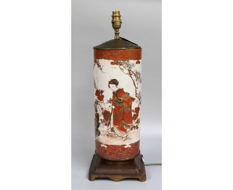 A 19th Century Japanese Kutani Porcelain Lamp Base, with later fittings, 55cm high
