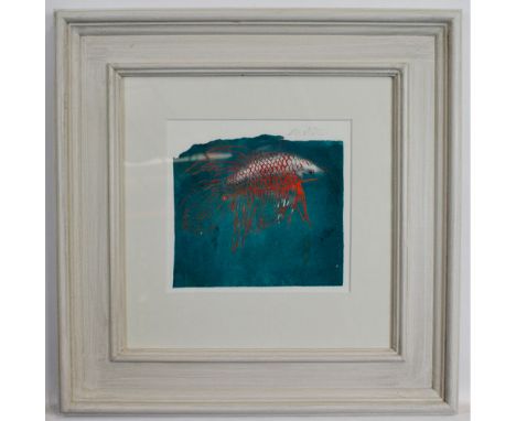 * GRAHAM MARTIN (20th/21st CENTURY, BRITISH) "Siamese Fighter" lino print, inscribed to image top right 6 1/2 x 6 1/2 ins 