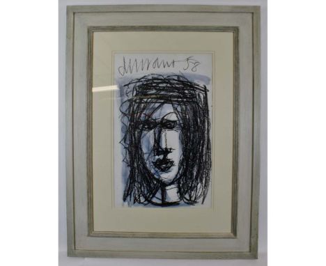 * ROY TURNER DURRANT (1925-1998, BRITISH)Head portrait charcoal and wash, signed and dated 58 to centre top 18 x 11 ins 