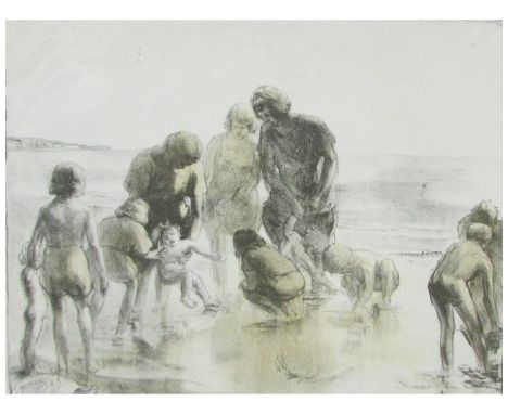 * HENRY HOLZER (1907-2007, BRITISH) "The Paddlers" coloured lithograph, signed and inscribed with title in pencil to lower ma