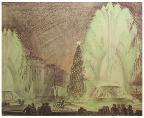* HENRY HOLZER (1907-2007, BRITISH) "The Christmas Tree - Leicester Square" coloured lithograph, signed and inscribed with ti