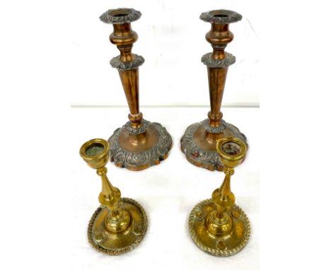 2 Pairs vintage candlesticks, approximate height of tallest pair 11 inches 