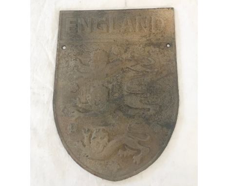 Vintage cast iron England sign measures approx 12" long 9" wide 