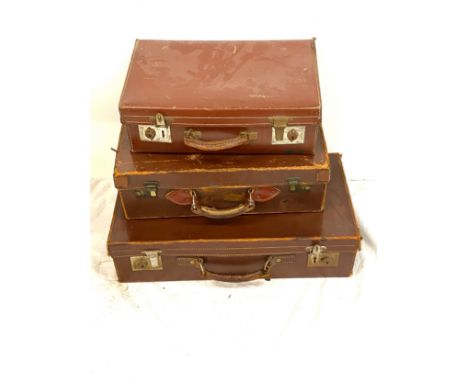 Selection of 3 vintage leather suitcases 