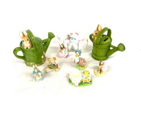Vintage Beatrix Potter ornaments includes, Fererick Warne watering can, Hunca Munca, Jemima puddle duck Jeremy Fisher, Peter 