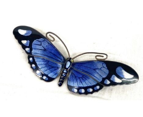 Marius Hammer&nbsp;Silver and enamel butterfly brooch, missing eye, approximate length 9cm