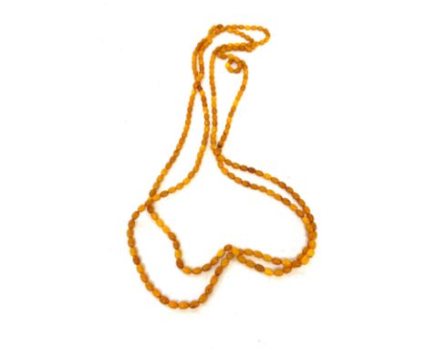 Vintage long amber bead necklace, approximate weight of necklace 89g, approximate length 250cm 
