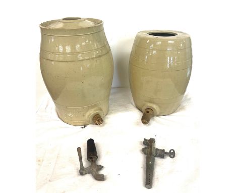 2 Ceramic vintage barrels approximate height of largest 15 inches 
