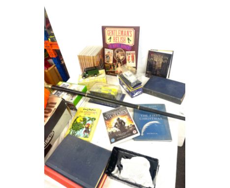 Selection of miscellaneous to include die cast cars, walking stick, books etc 