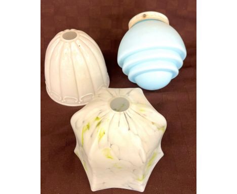 3 Vintage glass hanging light shades 