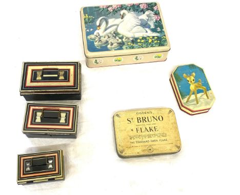 Selection vintage tins, to include 3 graduated cash tins etc 