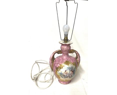 Decorative table lamp, working order, no shade, approximate height: 22 inches and Selection 4 vintage Royal Vitreous meat dis