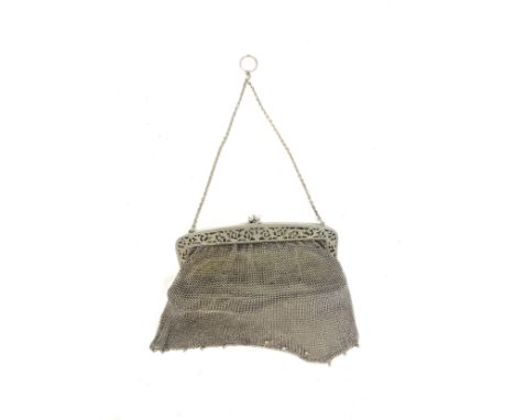 Large silver chainmail purse, leather lined and chain approximate total weight 319g 
