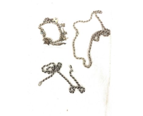 Selection silver jewellery to include charm bracelet, guard chain, chains etc total approximate weight: 97.7g 