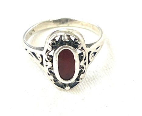 Vintage stone set silver ring, ring size I/J 