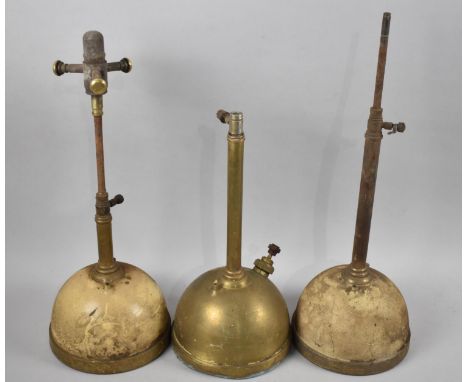 A Collection of Three Vintage Brass Paraffin Lamp Bases 